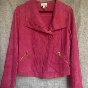 JULIE BROWN NYC Hot Pink Jacket M Faux Suede Moto Zip Cropped Edgy Lightweight